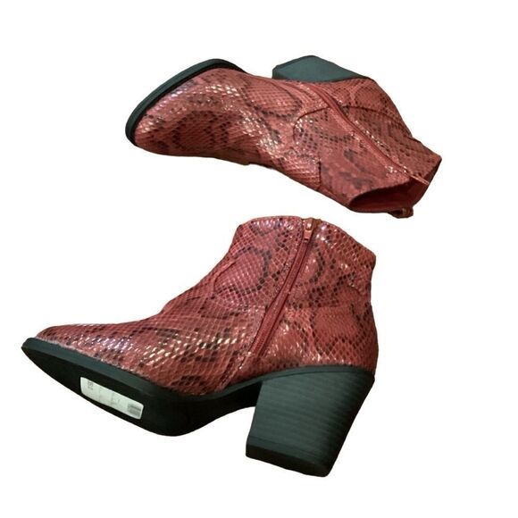 NWT SUGAR Crimson Red Snake Print Western Cowboy Bootie Zip Tula Sz 6 - Picture 4 of 12